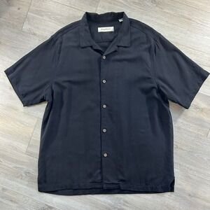 Tommy Bahama Mens XL Black Silk Blend Button Up Camp Loop Collar Aloha Beach